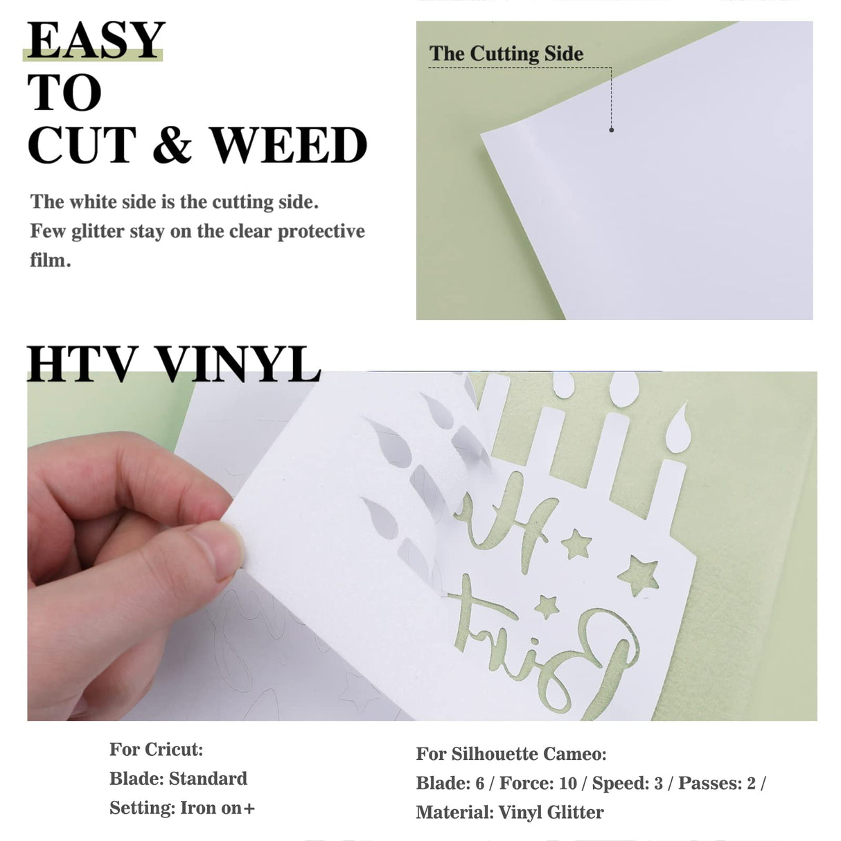 HTVRONT White Glitter HTV Vinyl Roll-12 x 5 FT White Glitter Heat Transfer Vinyl Bundle, White Glitter Iron on Vinyl for All Cutter Machine HTVRONT