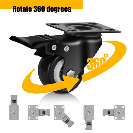QNCZ 2" Caster Wheels, Casters Set of 4 Heavy Duty but Silent, Excellent Locking Casters with Polyurethane (PU) Wheels, Swivel Plate Castor Wheels for Cart, Furniture, Workbench QNCZ