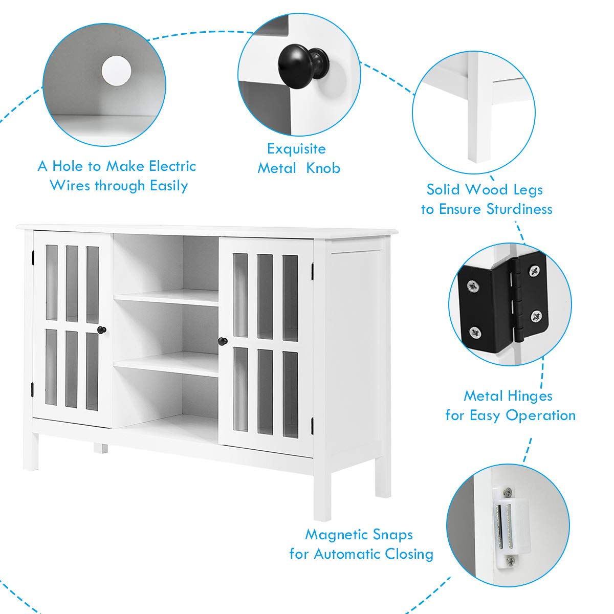 Tangkula White TV Stand, Modern Tall Entertainment Center for TVs up to 50", Media Console w/2 Storage Cabinets & 3 Open Shelves, Wire Hole, Wood TV Console Table for Living Room, White - WoodArtSupply