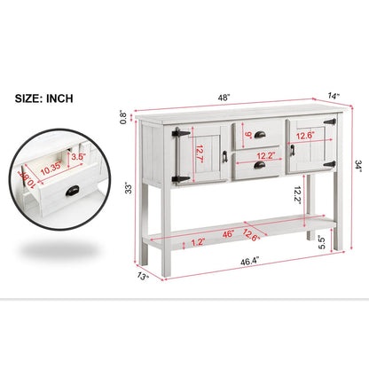 YWUFUART 48'' Solid Wood Console Table with 2 Drawers and Cabinets and Bottom Shelf Retro Sofa Table for Hallway Living Room Dining Room (Antique White) - WoodArtSupply