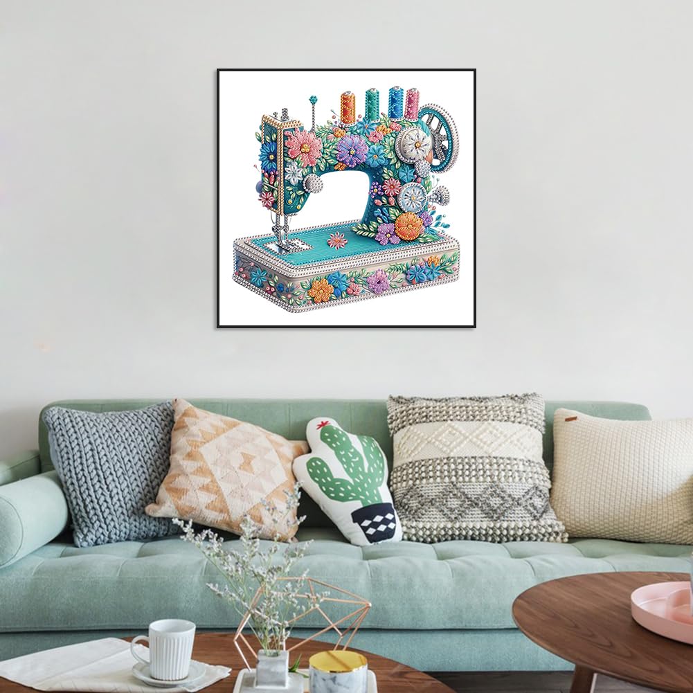 Anuver Sewing Machine Diamond Painting Kits for Adults, 5D Special Shape Crystal Rhinestones Diamond Painting for Beginners, Diamond Art Kits for Home Wall Decoration, 12×12 Inch Anuver