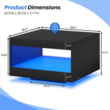 Black Coffee Table with Open Storage, Square Wood Coffee Table with LED Lights and Charging Station, Stylish Living Room Table, Modern Center Table for Living Room, Bedroom, Office Gacfiew