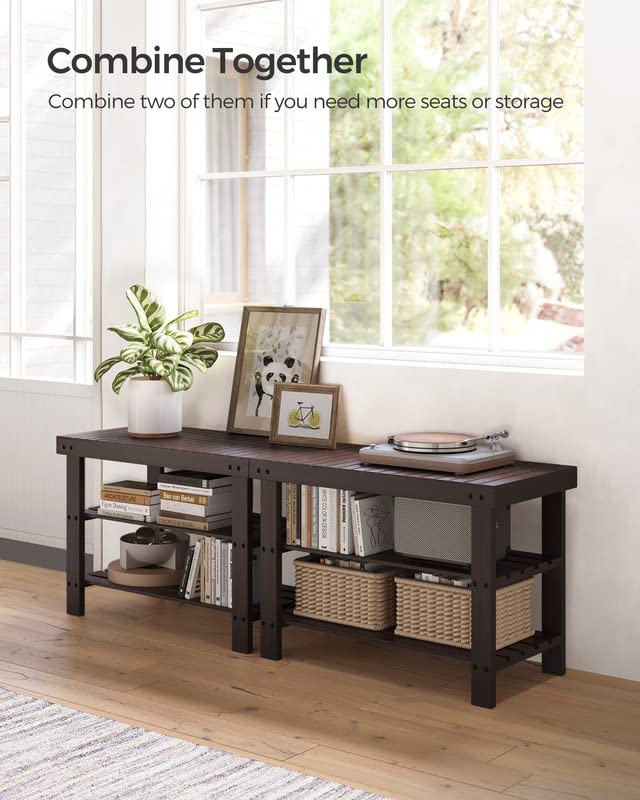 SONGMICS Shoe Rack Bench, 3-Tier Bamboo Shoe Storage Organizer, Entryway Bench, Holds Up to 286 lb, 11.3 x 27.6 x 17.8 Inches, for Entryway Bathroom Bedroom, Brown ULBS04Z SONGMICS