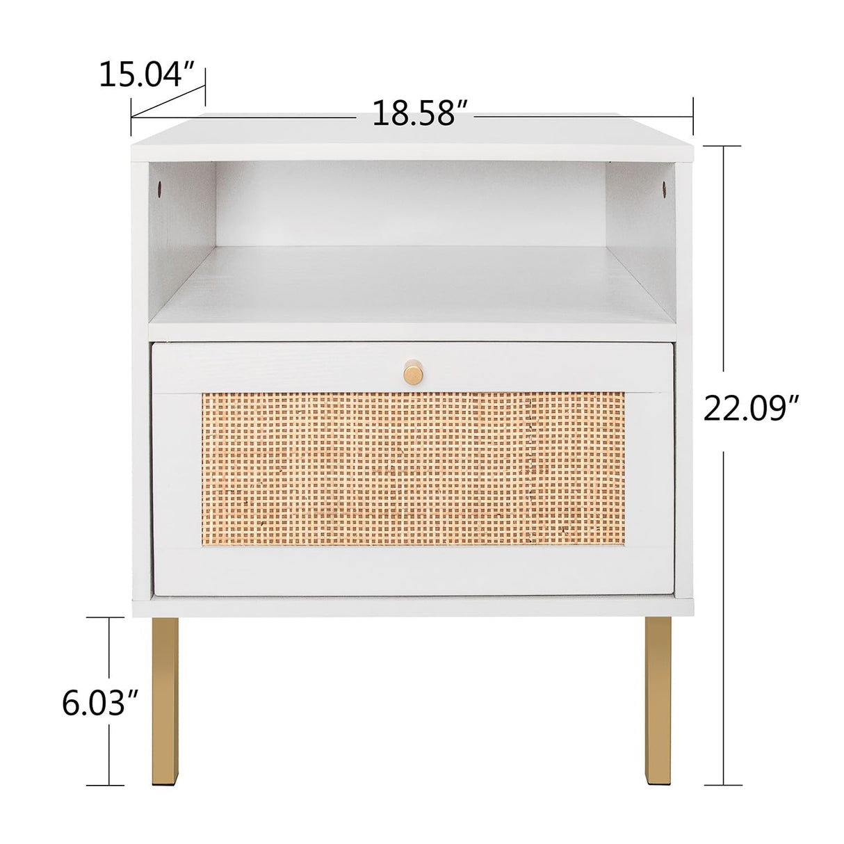 Natural Rattan Nightstands Set of 2, Accent End Table, Boho Bedside Table with 1 Hand Made Decorated Door for Living Room, Bedroom, White Angel Sar