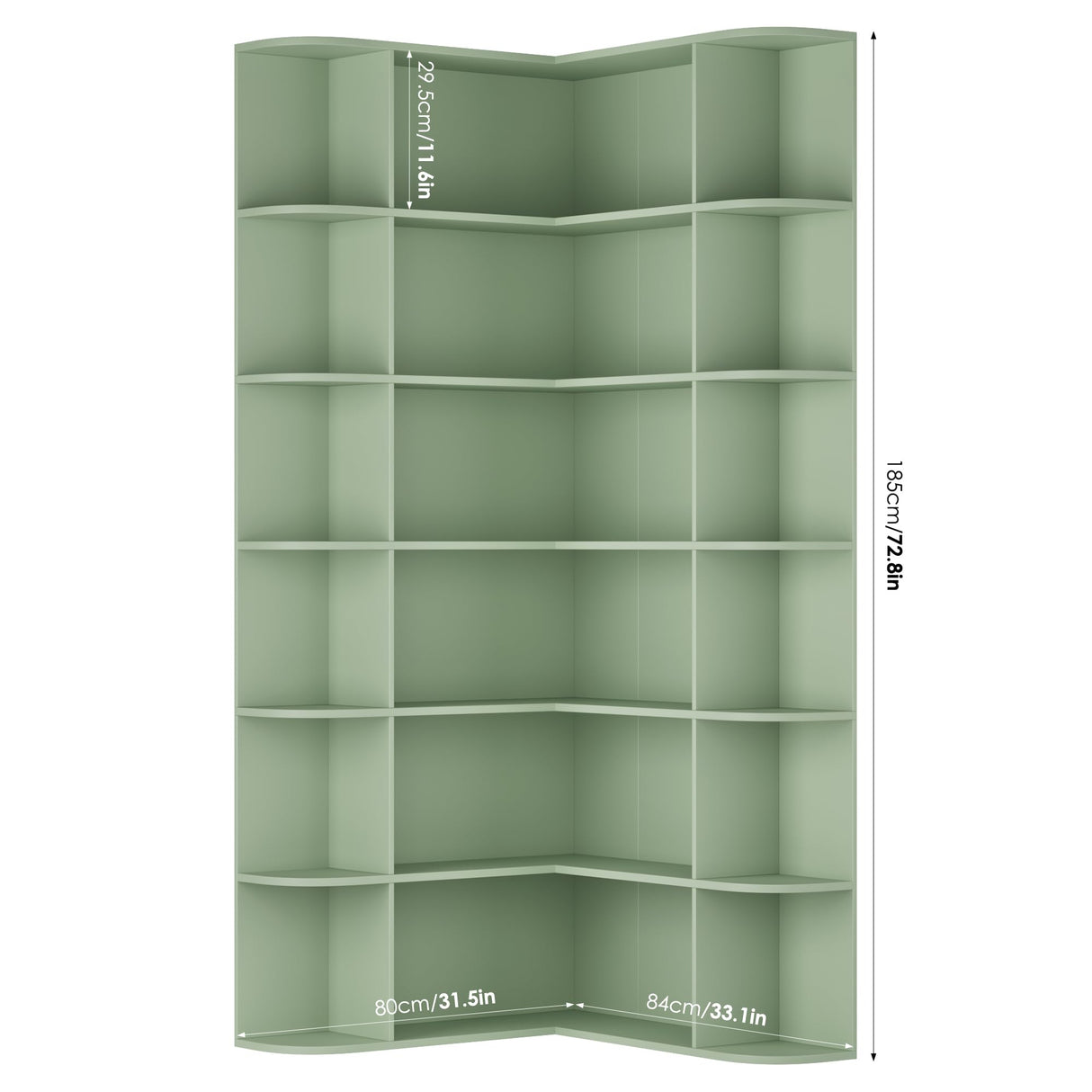 FOTOSOK 74” Tall Corner Bookshelf, 6-Tier Bookshelf and Bookcase with Open Storage, Tall Bookcases Wooden Storage Shelves for Home Office, Thickened Boards for Better Load Bearing, Green FOTOSOK