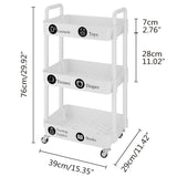 UDEAR 3-Tier Rolling Utility Cart with 12 Category Labels,Multifunctional Storage Shelves with Handle and Lockable Wheels for Room,Office,Kitchen,Bathroom,White UDEAR