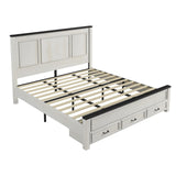 AMERLIFE King Size Bed Frame with 52.2" Tall -Panel Headboard & Footboard, Farmhouse Wood Platform Bed Frame with 3 Large Storage Drawers, Noiseless, No Box Spring Needed, Rustic White AMERLIFE