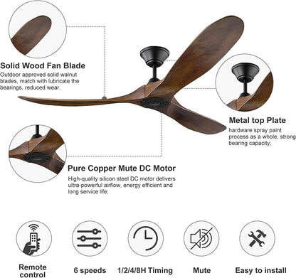 NWIASS 70 Inch Outdoor Ceiling Fans for Patios, Modern Ceiling Fan No Light with Remote Solid Wood Ceiling Fan Damp Rated, 3 Blade Large Ceiling Fan for Indoor High Low Sloped Ceiling, DC Cei - WoodArtSupply