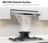 IKTCH 30 Inch Under Cabinet Range Hood with 900-CFM, 4 Speed Gesture Sensing&Touch Control Panel, Stainless Steel Kitchen Vent with 2 Pcs Baffle Filters(IKC01-30) IKTCH