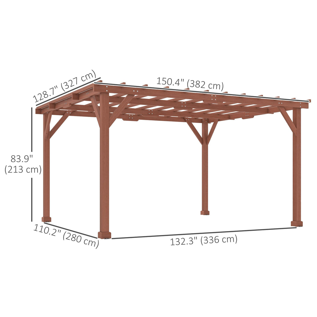 Outsunny 11' x 12.5' Outdoor Wood Pergola with Grape Trellis with Stable Structure for Climbing Plant Support for Patio, Deck, Backyard, Lawn, Brown Outsunny