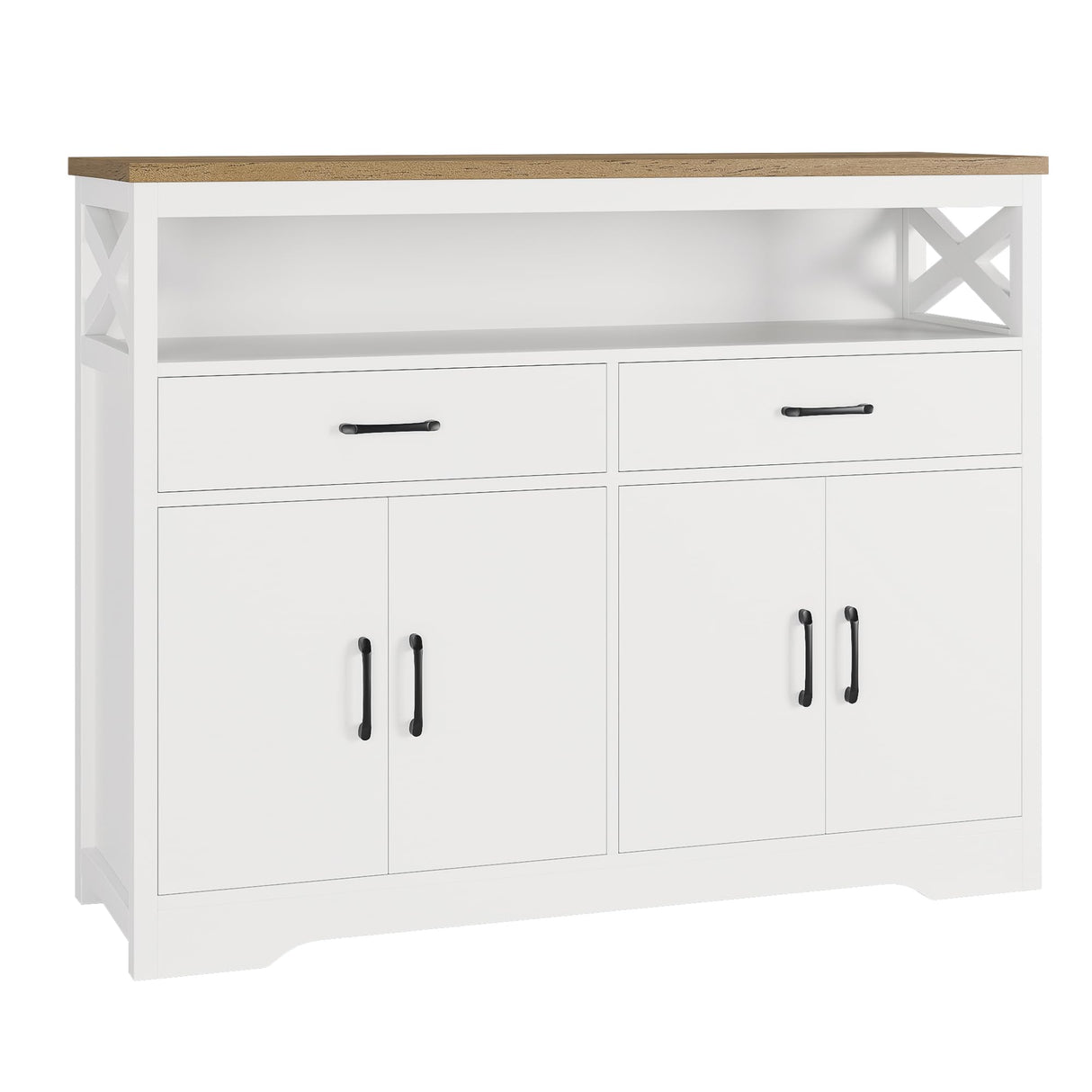 HOSTACK 47" Modern Farmhouse Sideboard Buffet Cabinet, Wood Buffet Storage Cabinet with Drawers & Shelves, Large Coffee Bar Cabinet with Storage, Microwave Stand for Kitchen, Dining Room, White Brown HOSTACK