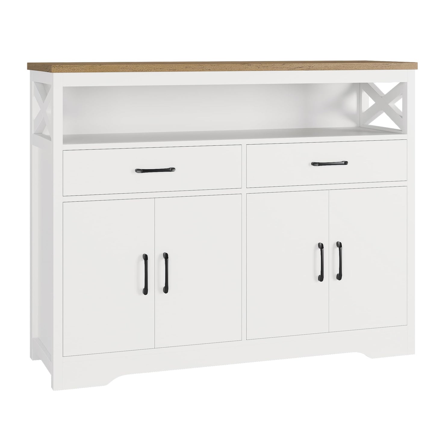 HOSTACK 47" Modern Farmhouse Sideboard Buffet Cabinet, Wood Buffet Storage Cabinet with Drawers & Shelves, Large Coffee Bar Cabinet with Storage, Microwave Stand for Kitchen, Dining Room, Whi - WoodArtSupply