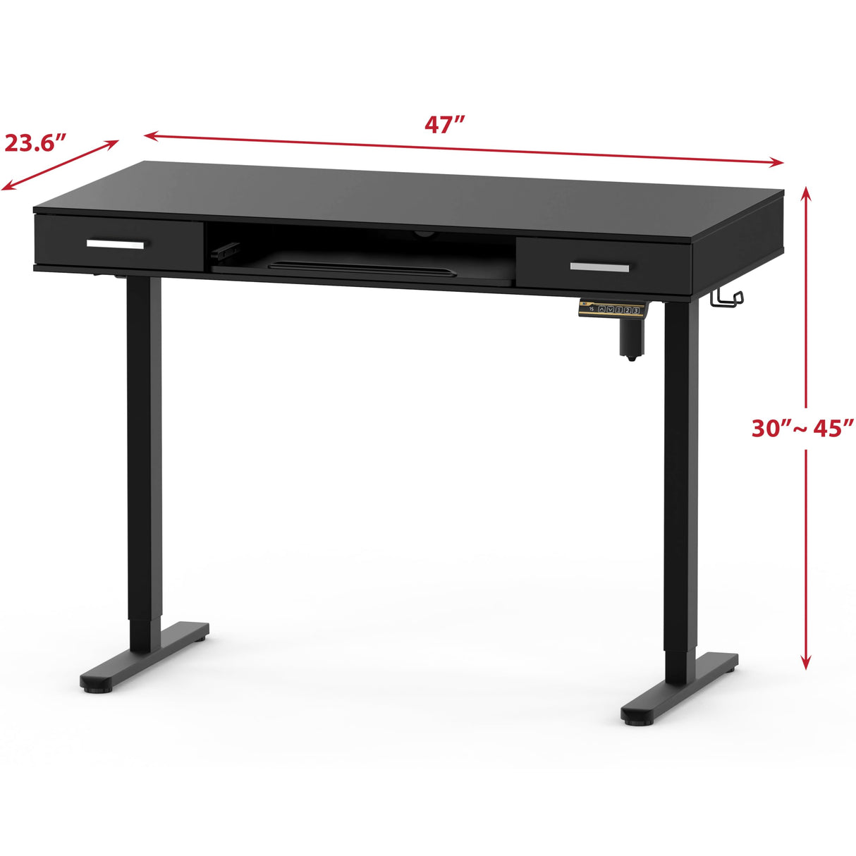SHW 48-Inch Electric Height Adjustable Desk with Keyboard Tray and Two Drawers, Black SHW