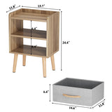 LUCKNOCK Night Stand with Drawer, Modern Nightstand, Bedside Tables, Mid Century Nightstands with Open Storage Shelf, Wood Bedside Table, Small Night Stands for Bedroom, 2-Tier Night Table, Walnut. LUCKNOCK