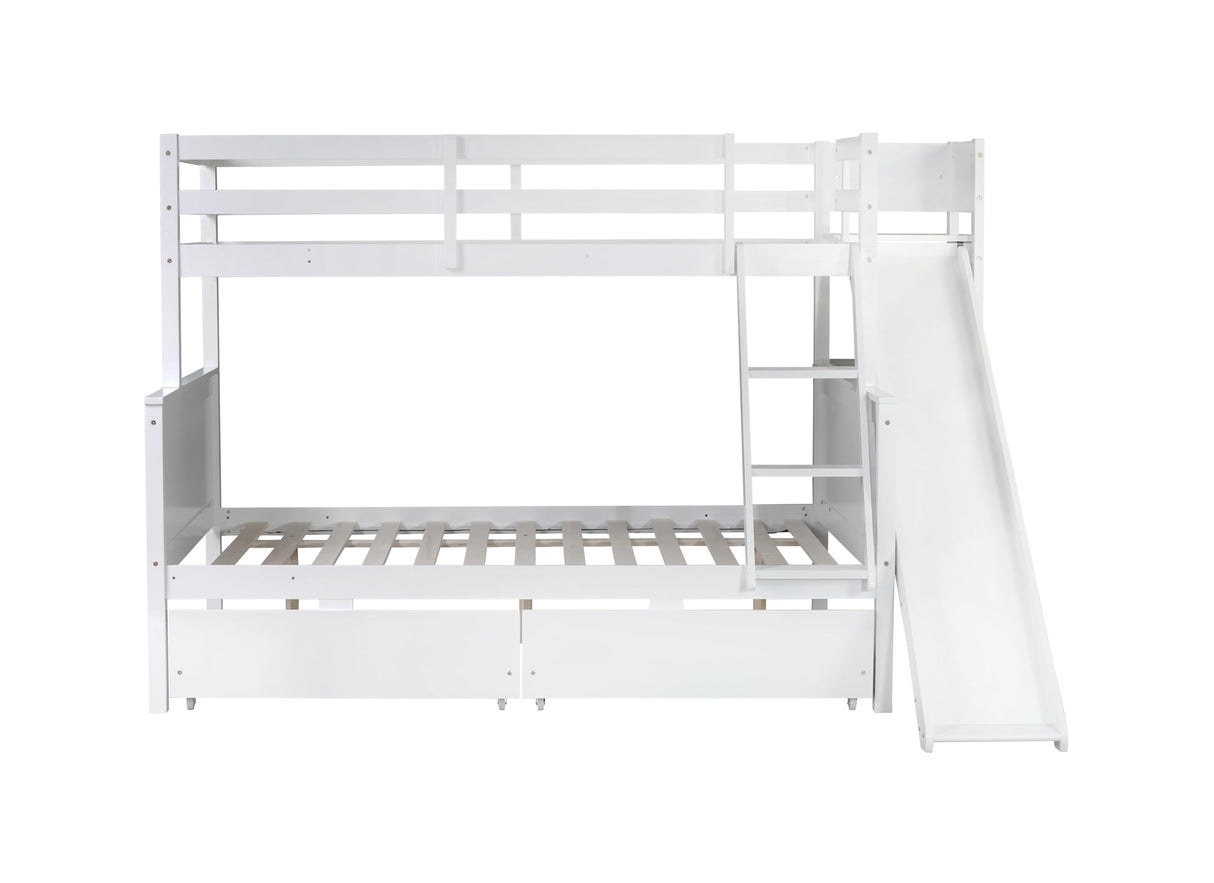 Bellemave Bunk beds Twin Over Full Size Slide and Stair, bunk Bed with Storage, Twin Over Full bunk beds for Kids, Floor bunk Bed, Low bunk Bed for Kids，White Bellemave