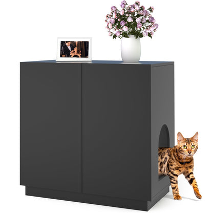 Amunrbrek Litter Box Enclosure, Large Litter Box Furniture, Modern Cat Litter Box Enclosure Furniture with Storage, Side Cabinet (Black)