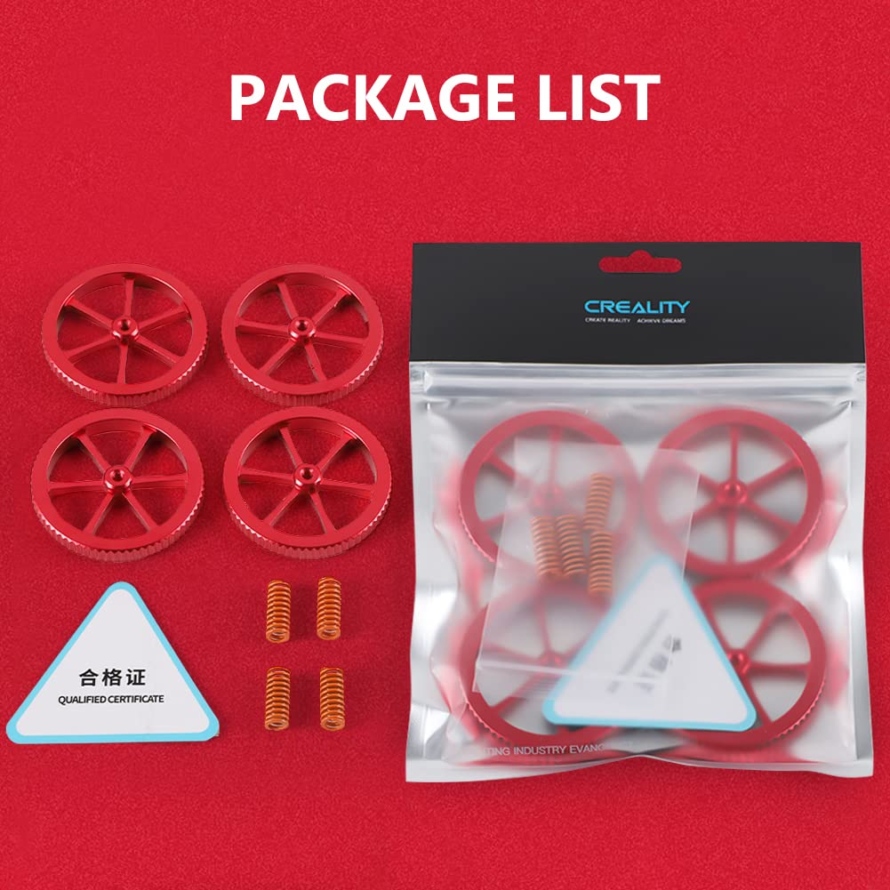 Creality Official Metal Leveling Nuts and Springs Upgraded Set for Ender 3/3 Pro/3 V2/3 Max, Ender 5/5 Plus/ 5 Pro, CR 10 Series 3D Printer Kit for Bed Staying Level (4Pcs) Creality