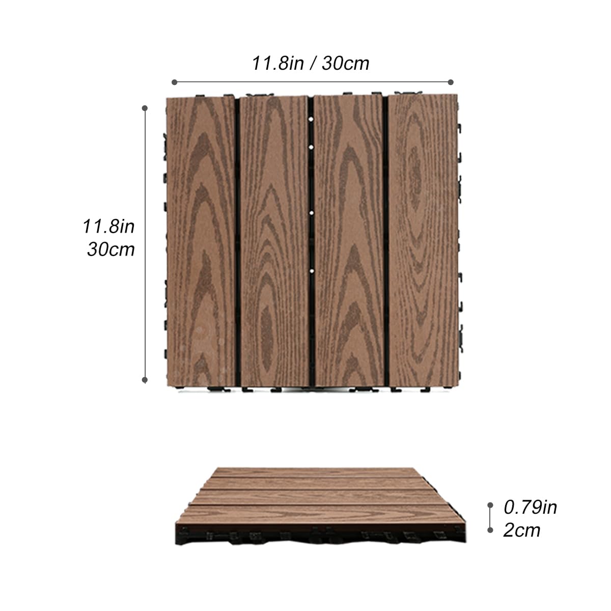 20 sq. ft Interlocking Deck Tiles 20pcs Wood Plastic 12"x12" Interlocking Patio Deck Tiles,Waterproof, Anti-Slip, Weather-Resistant, Ideal for Indoor and Outdoor Use (Light Coffee)