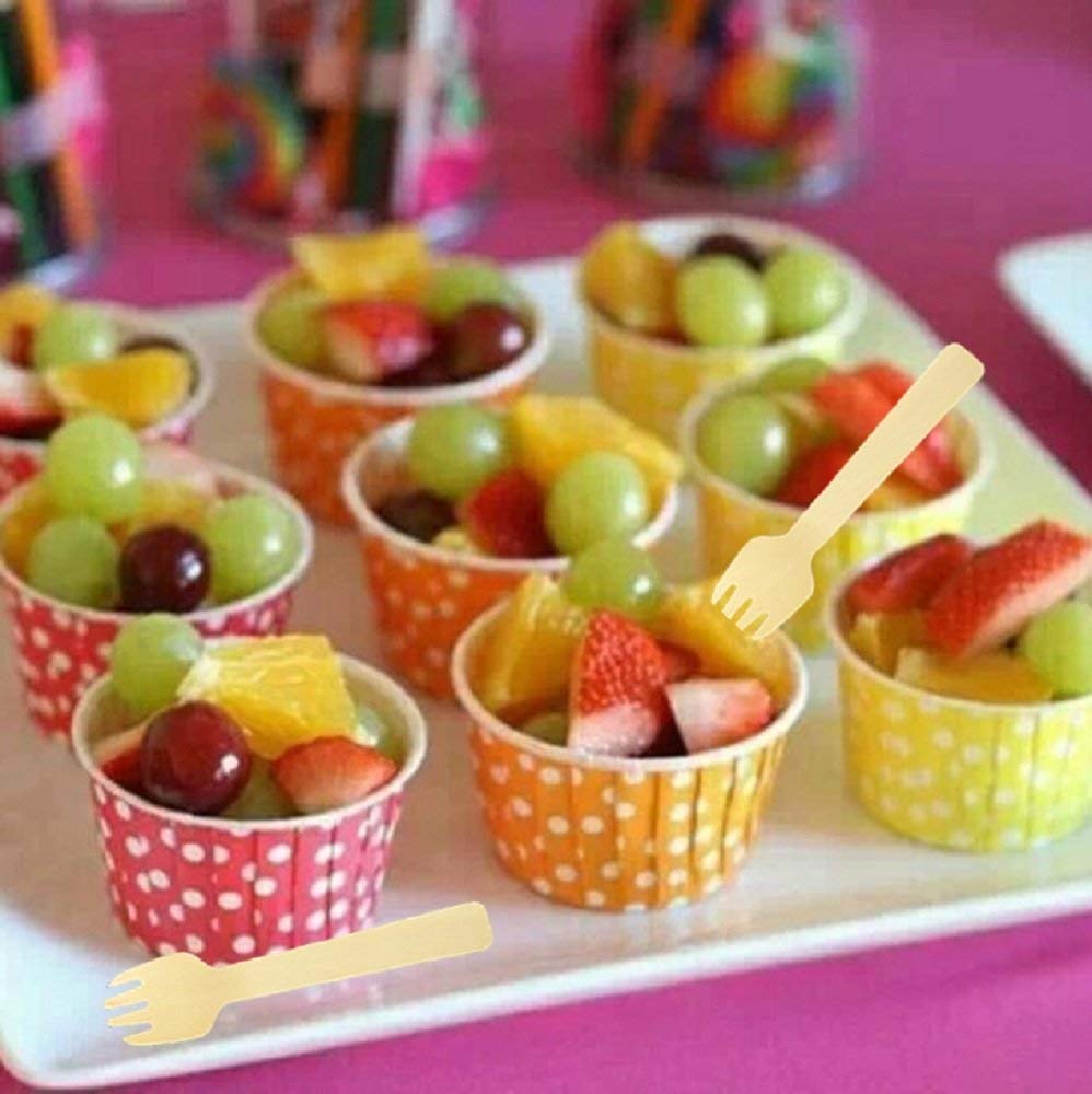 Gmark 4" Mini Wooden Spork 100 ct, Biodegradable Compostable Birchwood Fork Spoon 2-in-1 Utensil (100pcs/bag) GM1058A Gmark