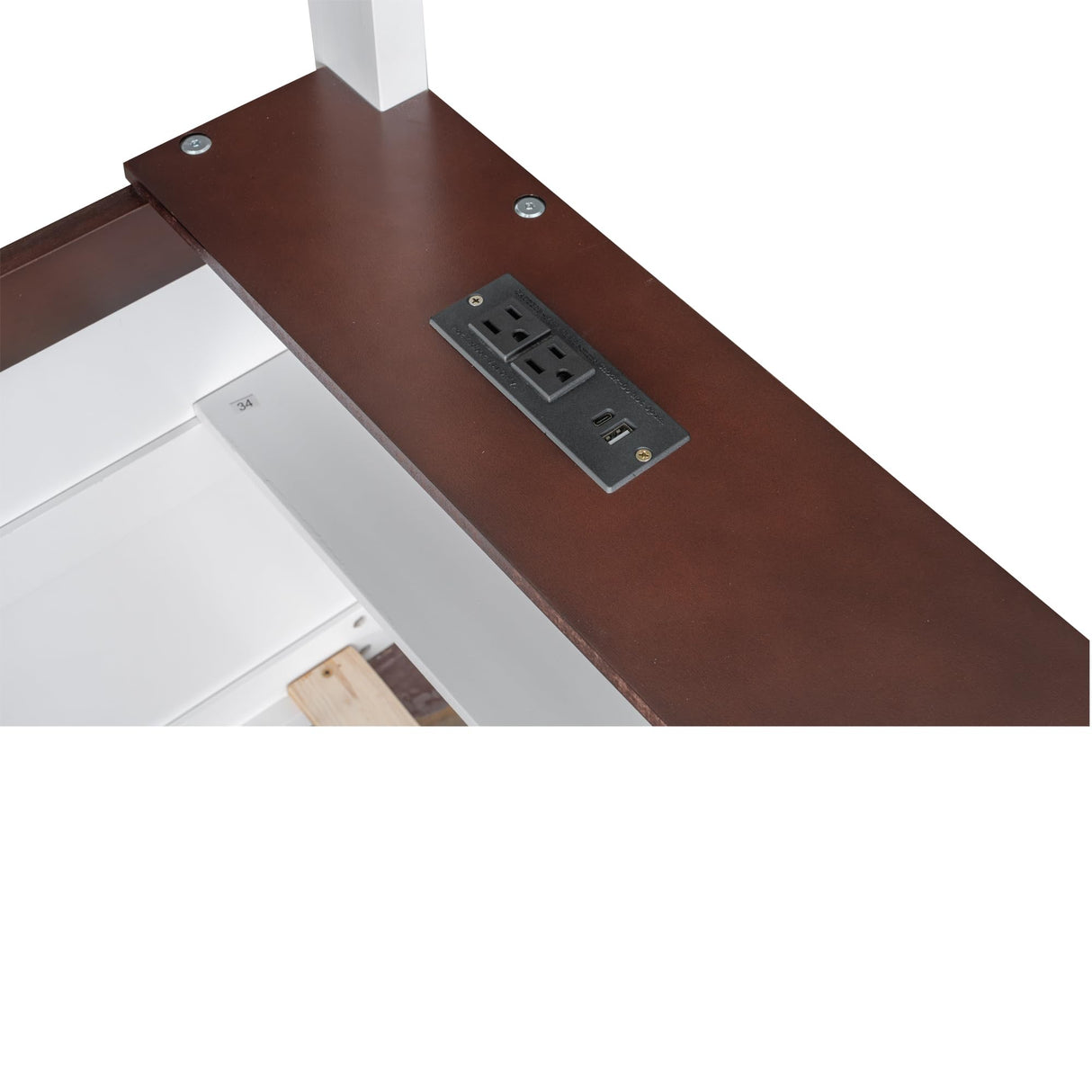 Merax Queen Over Queen Bunk Bed with Built-in Shelves for Teens Adults, Wood Bunk Bed with Light, USB Charging Station, No Box Spring Needed, White Brown Merax