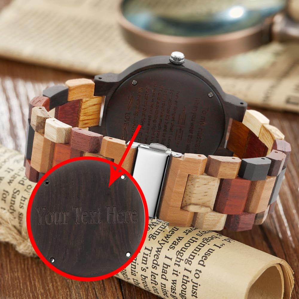 Dentily Customizable Mens Wooden Quartz Watch Inverted Geometric Wood Watch Creative Quartz Hand-Made Wooden Watches Custom Watch for Men, Cus-Q1005 Dentily