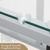 Athena Collection 41" Drafting Table Adjustable Angle Drawing Table Tempered Glass Art Desk Metal Frame Craft Desk Artist Desk with Fabric Drawers, Rolling Casters and Trays, Light Grey Athena Collection