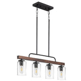 Farmhouse Dining Room Light Fixture, 4-Light Wood Kitchen Island Lighting, Industrial Chandeliers for Dining Room Over Table Black Pendant Light with Seeded Glass Shade for Bar Restaurant HOGBU