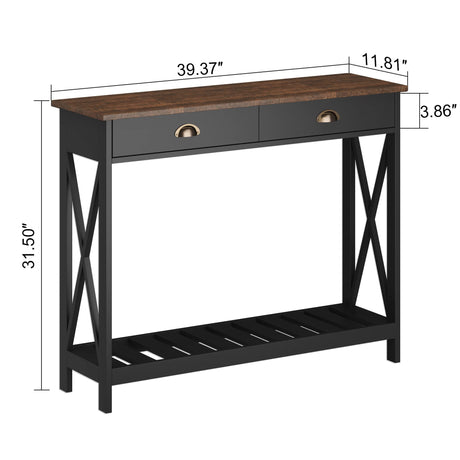 ChooChoo Farmhouse Console Table with Drawer for Entryway, Narrow Long Entry Table with Shelf for Living Room, Rustic Vintage Hallway Sofa Table with Stable X Supports, 40 Black ChooChoo