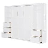 Harper & Bright Designs Queen Size Murphy Bed with Closet, Wall Bed with Drawers and Shelves, White Harper & Bright Designs