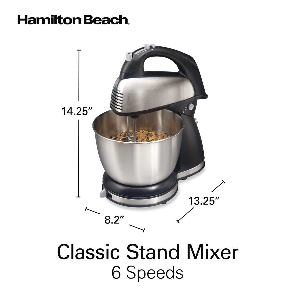 Hamilton Beach Classic Stand and Hand Mixer, 4 Quarts, 6 Speeds with QuickBurst, Bowl Rest, 290 Watts Peak Power, Black and Stainless Hamilton Beach