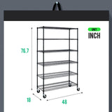 PayLessHere | 6-Tier Wire Shelf with Wheels | 48"x18"x76" | Black | Adjustable Racks | Heavy-Duty Storage Shelves, Holds Upto 600 lbs | Rust-Resistant, No-Tool Assembly | for Home, Garage Shelving PayLessHere