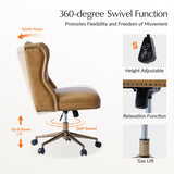 HULALA HOME Modern Faux Leather Desk Chair with Button Tufted Wingback, Adjustable Swivel Computer Chair with Nailhead Trim, Upholstered Task Chair for Home Office, Camel HULALA HOME