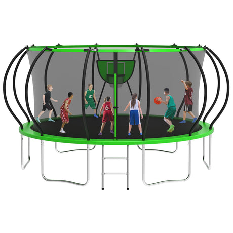 KOFUN 1500LBS 10 12 14 16 FT Tranpoline for Kids and Adults,【Curved Poles Larger Room】 Tranpolines Outdoor with Net, Ladder, Basketball Hoop, ASTM Approval- Easy to Assemble Recreational Tranpoline KOFUN
