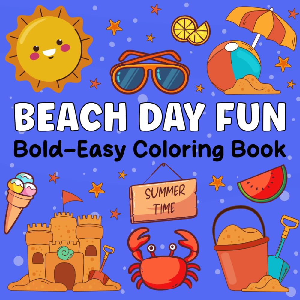 Beach Day Fun: Color the Magic of the Beach – Bold and Easy Beach-Themed Coloring Book for Kids – Ocean Adventures Await! (Bold & Easy Coloring Books) WoodArtSupply