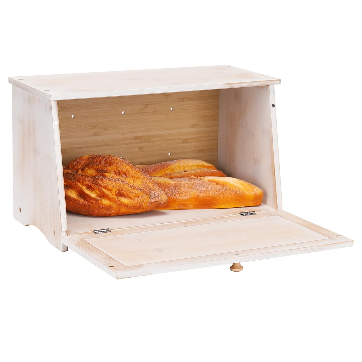 HOMEKOKO Vintage Large Wood Bread Box for Kitchen Counter, Retro Design Single Layer Bamboo Large Capacity Food Storage Bin (White) HOMEKOKO