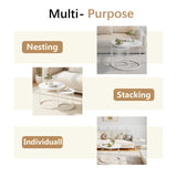 Garden 4 you Nesting Coffee Table, 23.6" Round Coffee Table Set of 2, Wooden Nesting Table with Metal Frame, Ceter Tables for Living Room Bedroom Balcony, White Garden 4 you