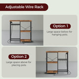 MAHANCRIS Bakers Rack with Power Outlet, Microwave Stand with Adjustable Mesh Rack, Coffee Bar Station, Kitchen Storage Racks with 6 S Hooks, for Kitchen, Dining Room, Rustic Brown and Black BRHR80E01 MAHANCRIS