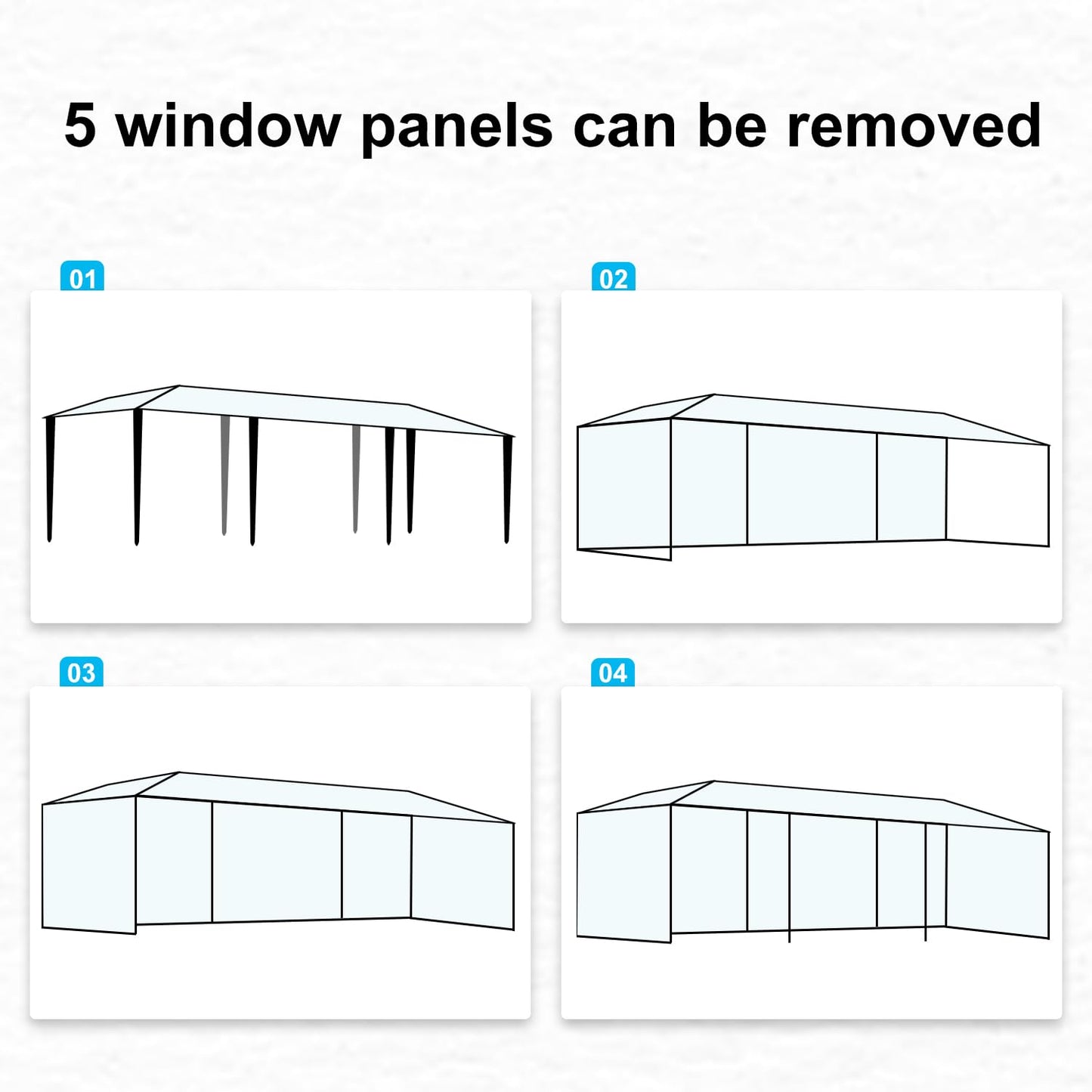 10' x 30' Outdoor Canopy Tent with 5 Removable Sidewalls, Party Tent Wedding Tents for Parties with Waterproof PE Cover, Ropes & Stakes, Backyard Tent Event Tent for Birthday, Celebration & Holidays