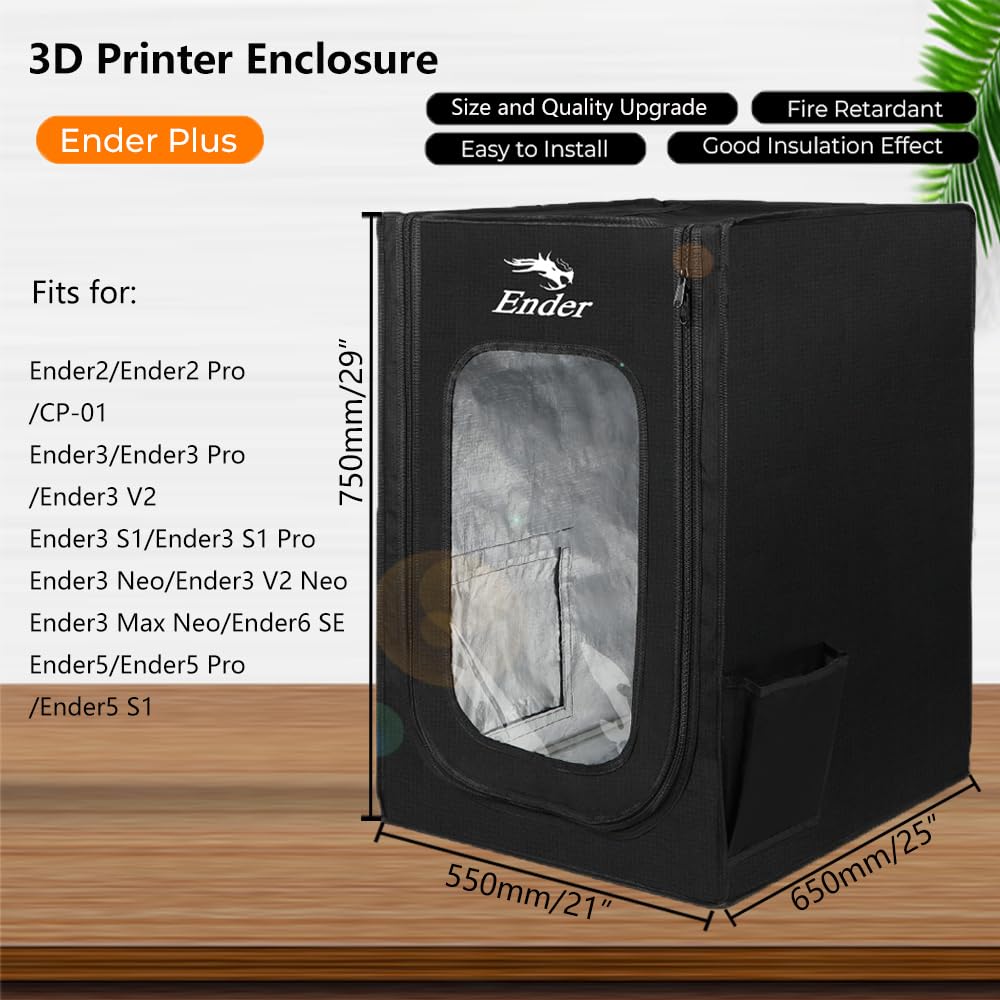 Creality Ender Plus Enclosure with Fan Hole, Fireproof and Dustproof 3D Printer Enclosure for Ender3 S1, Ender3 S1 Pro, Ender3V3 SE, Ender3 Max Neo, Ender5 S1 3D Printer. 21”×25”×29” - WoodArtSupply