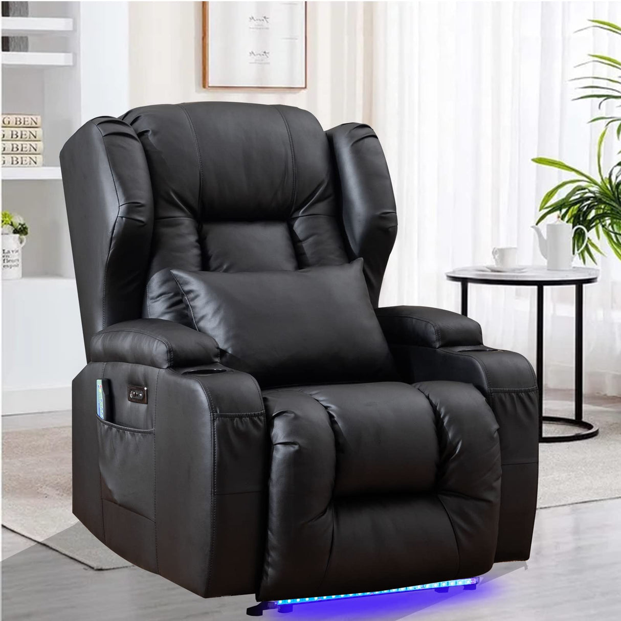 SAMERY Power Recliner Chair with Massage & Heating, Comfy Sleeper Chair Sofa Electric Recliners Home Theater Seat for Living Room with Cup Holders/USB Ports/LED Light/Lumbar Pillow/Remote Control SAMERY