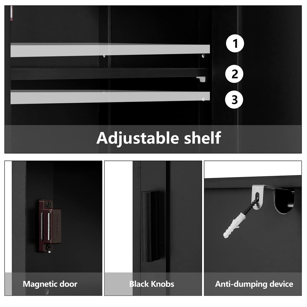 usikey 67“ Tall Bathroom Cabinet, Storage Cabinet with 4 Shelves & 2 Doors, Narrow Storage Cabinet for Bathroom, Living Room, Home Office, Black usikey