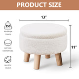 Wimarsbon Storage Ottoman, Modern Round Footrest with Soft Padded Seat, Teddy Velvet Footstool with Wood Legs, Accent Small Table or Plant Stand for Hallway, Living Room (Cream) Wimarsbon