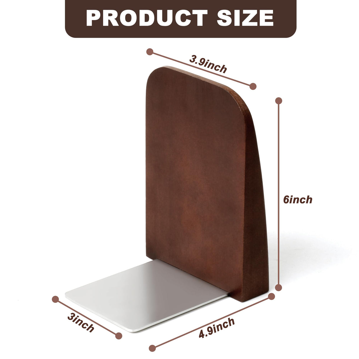 Bookends for Heavy Books with Non-Slip Pads, Handmade Walnut Decorative Shelves for Home/Office Decor, 2 Pcs Alyoen