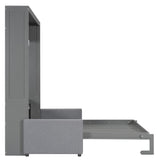 P PURLOVE Queen Wood Murphy Bed with Sofa, Wall Bed Without Slats, No Box Spring Needed (Gray) P PURLOVE