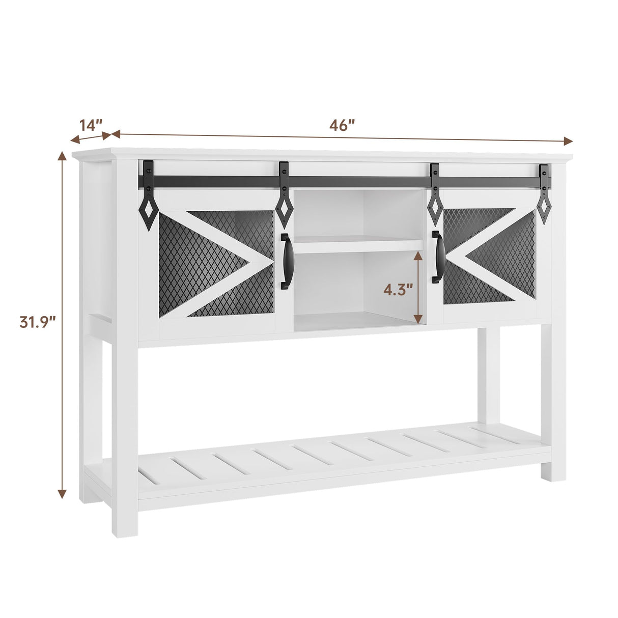 GAOMON Farmhouse Entryway Table with Sliding Barn Doors, Sofa Table with Storage and Open Shelf, Console Tables for Entryway, Hallway, White GAOMON