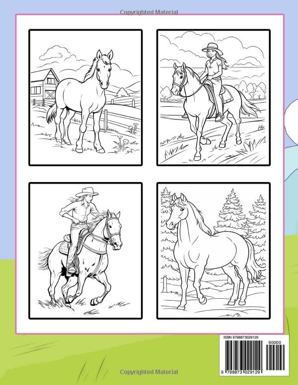 Horses Coloring Book: 40 Relaxing Horse Scenes For Kids, Teens, and Adults WoodArtSupply