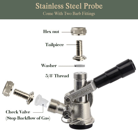 Keg Coupler, Sankey D Tap with 304 Stainless Steel Probe, Keg Coupler D System with Black Handle & Hose Clamp, D Style,Sankey D Tap for 5/16" ID Hose JANSAMN