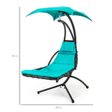Best Choice Products Outdoor Hanging Curved Steel Chaise Lounge Chair Swing w/Built-in Pillow and Removable Canopy - Teal Best Choice Products