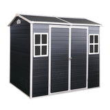 8 x 4 FT Outdoor Storage Shed, Outdoor Resin Shed with Two-Window and Double-Door, Plastic Shed with Floor for Gargen, Patio, Yard, Lawn (Black) Star20XX
