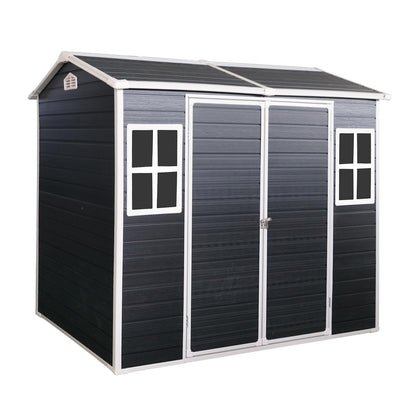 8 x 4 FT Outdoor Storage Shed, Outdoor Resin Shed with Two-Window and Double-Door, Plastic Shed with Floor for Gargen, Patio, Yard, Lawn (Black)